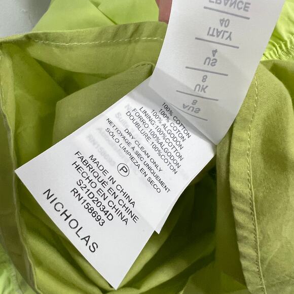 Nicholas Cotton Poplin Green Balloon Sleeve Midi Dress - Picture 8 of 9